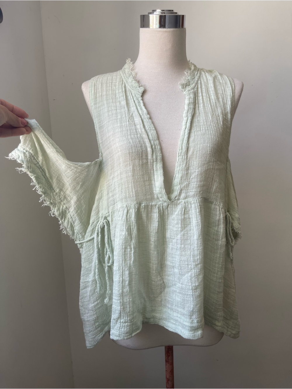 FP One off shoulder V-Neck Gauze Tunic in Pale Mint